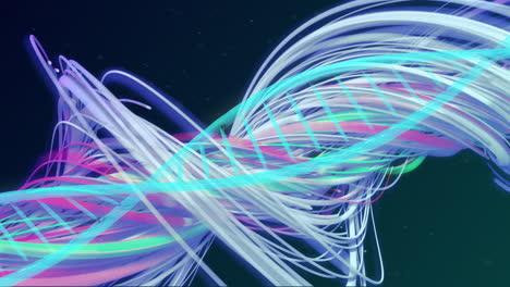 colorful light trails forming abstract shapes over dark background, animation of flowing lines