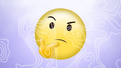 animazione di linee di contorno bianche che si muovono su emoji di pensiero perplessi su sfondo lilac