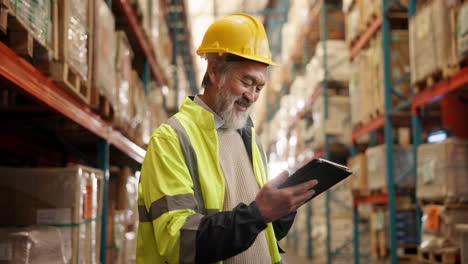 trabajador de almacén que utiliza una tableta para la gestión del inventario