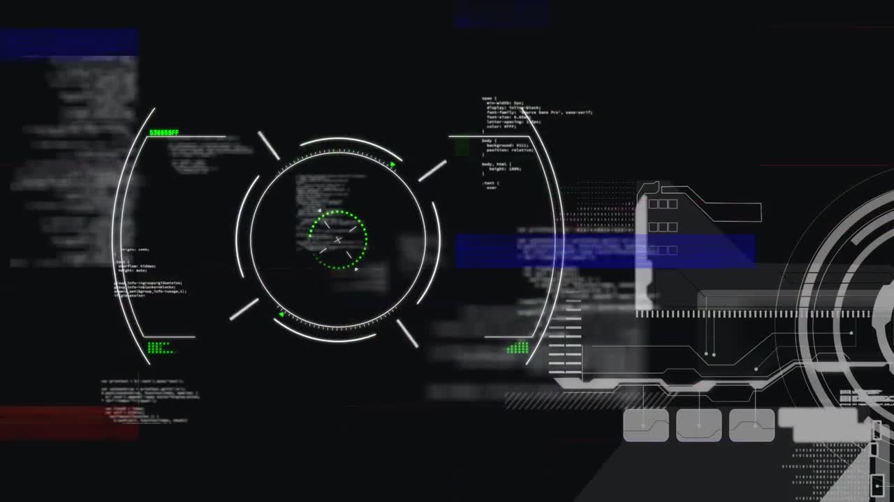 Animation of scope scanning and data processing on black background