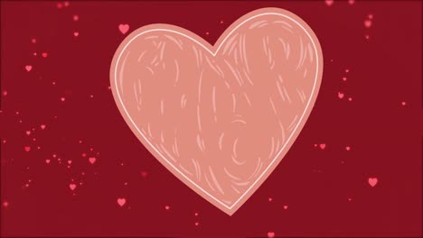 Animation-Eines-Rosa-Herzens-Auf-Rotem-Hintergrund-Mit-Schwebenden-Herzen