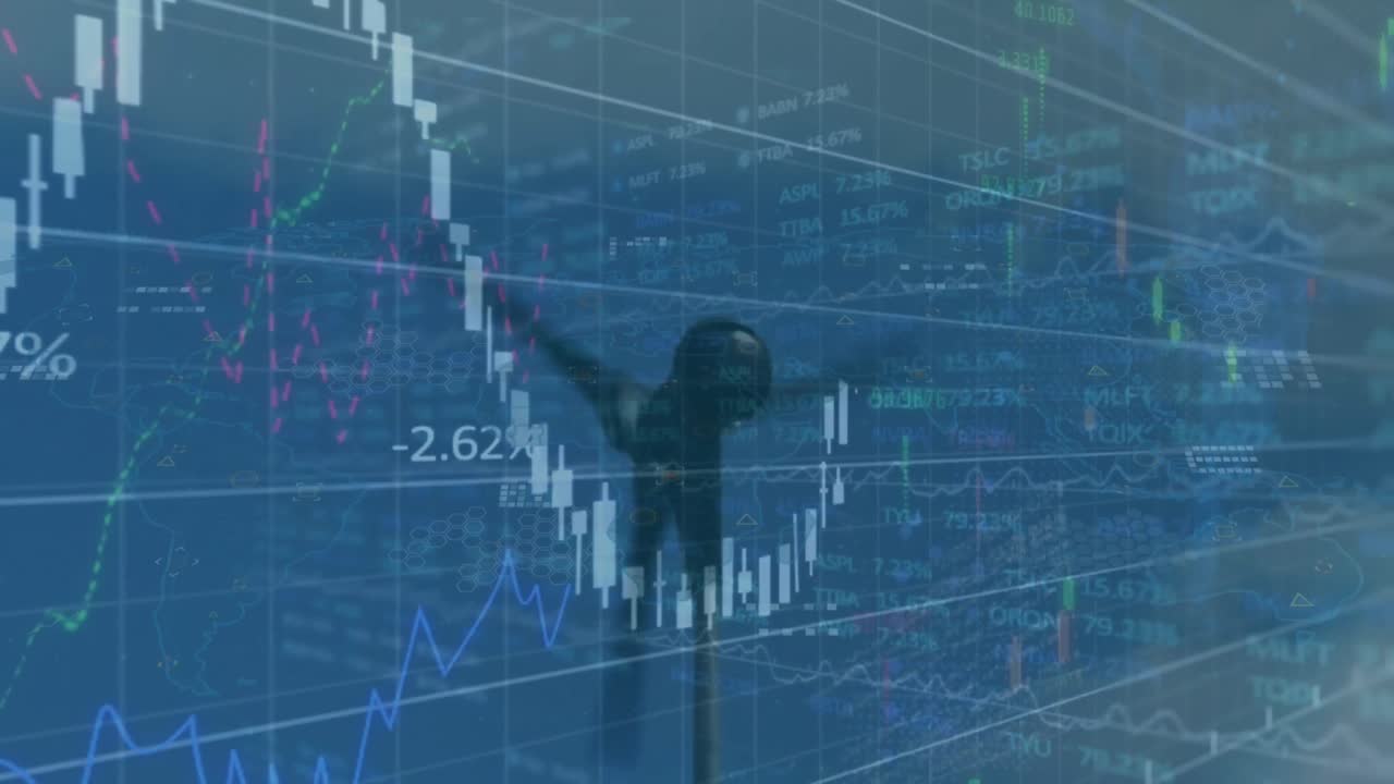 풍력 터빈을 통해 금융 데이터 처리의 애니메이션