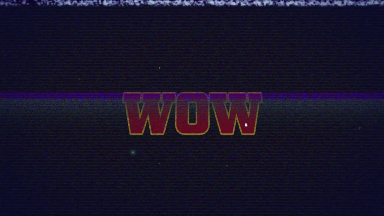 animación del texto wow y la interferencia en fondo negro