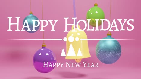 Animation-of-christmas-greetings-text-over-christmas-decorations-on-pink-background