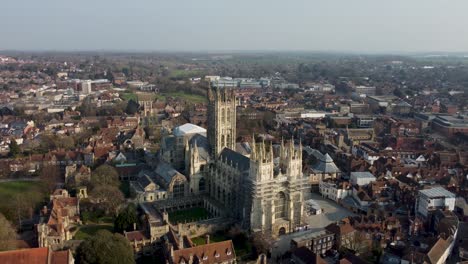 canterbury cathedral in late afternoon sunlight 4k drone shot