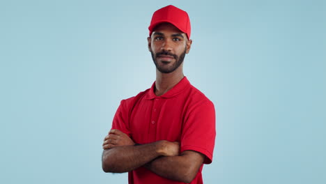 hombre de la entrega, brazos cruzados en el retrato