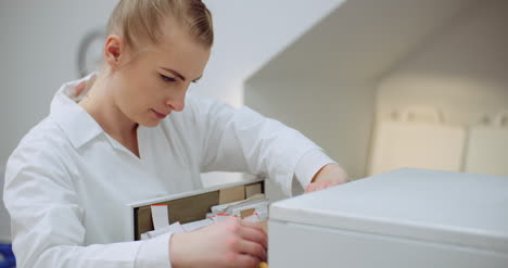 female doctor looks for personal data in the file 2