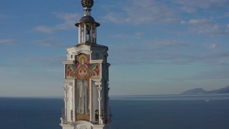 aerial view church tower on coastline landscape 005