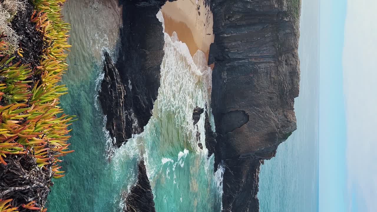 Almograve Beach, Alentejo, Portugal, Vicentine Coast Natural Park Portugal, Hiking Rota Vicentina the Fisherman's Trail Along the Alentejo Coastline to Wild and Rugged Beaches Narrow Cliff Side Paths