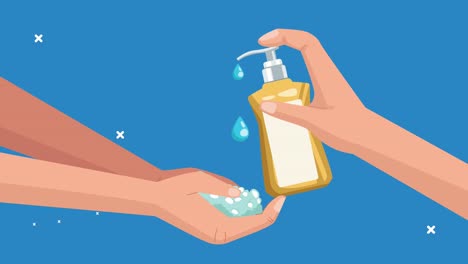 animación global de lavado de manos con manos con jabón antibacteriano