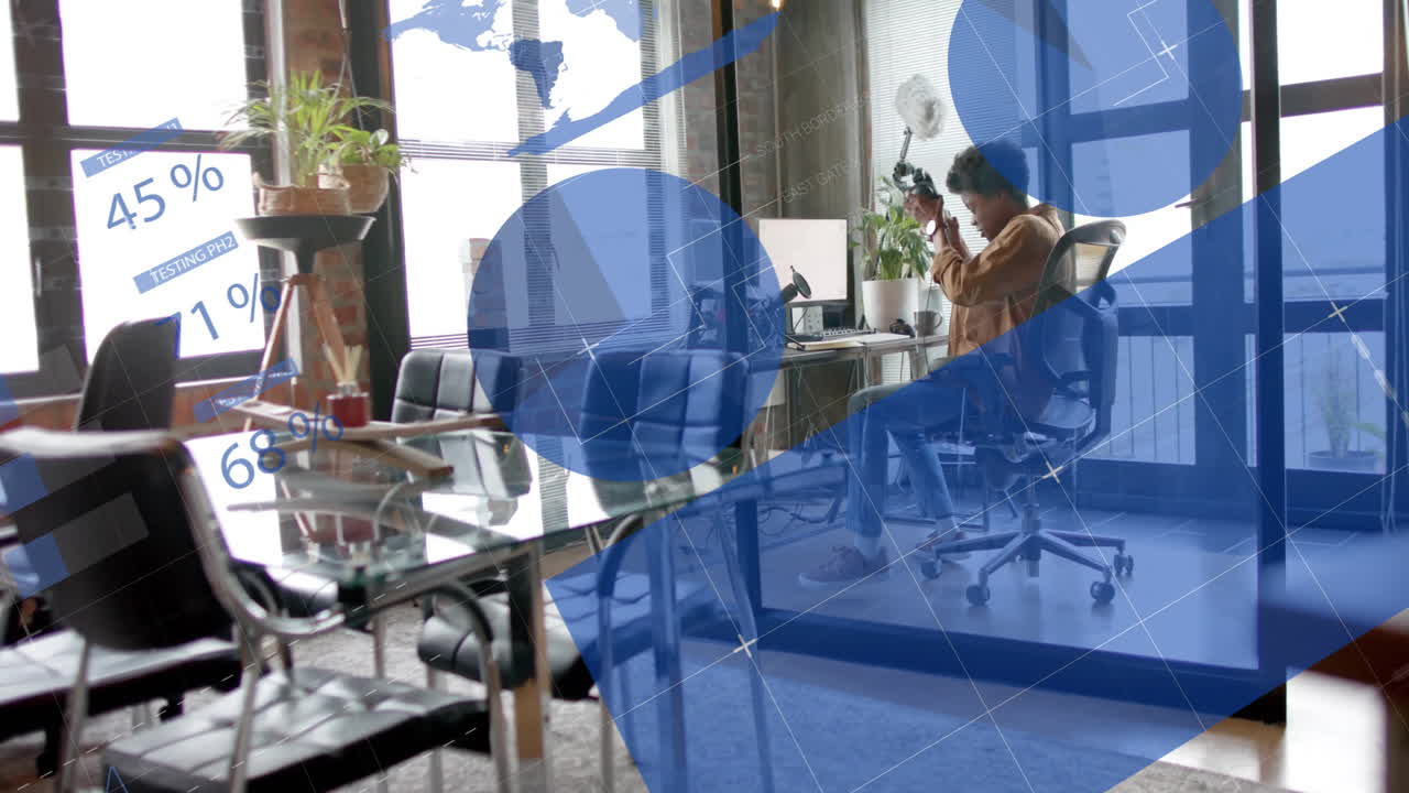 사무실에서 아프리카계 미국인 사업가에 대한 데이터 처리 애니메이션