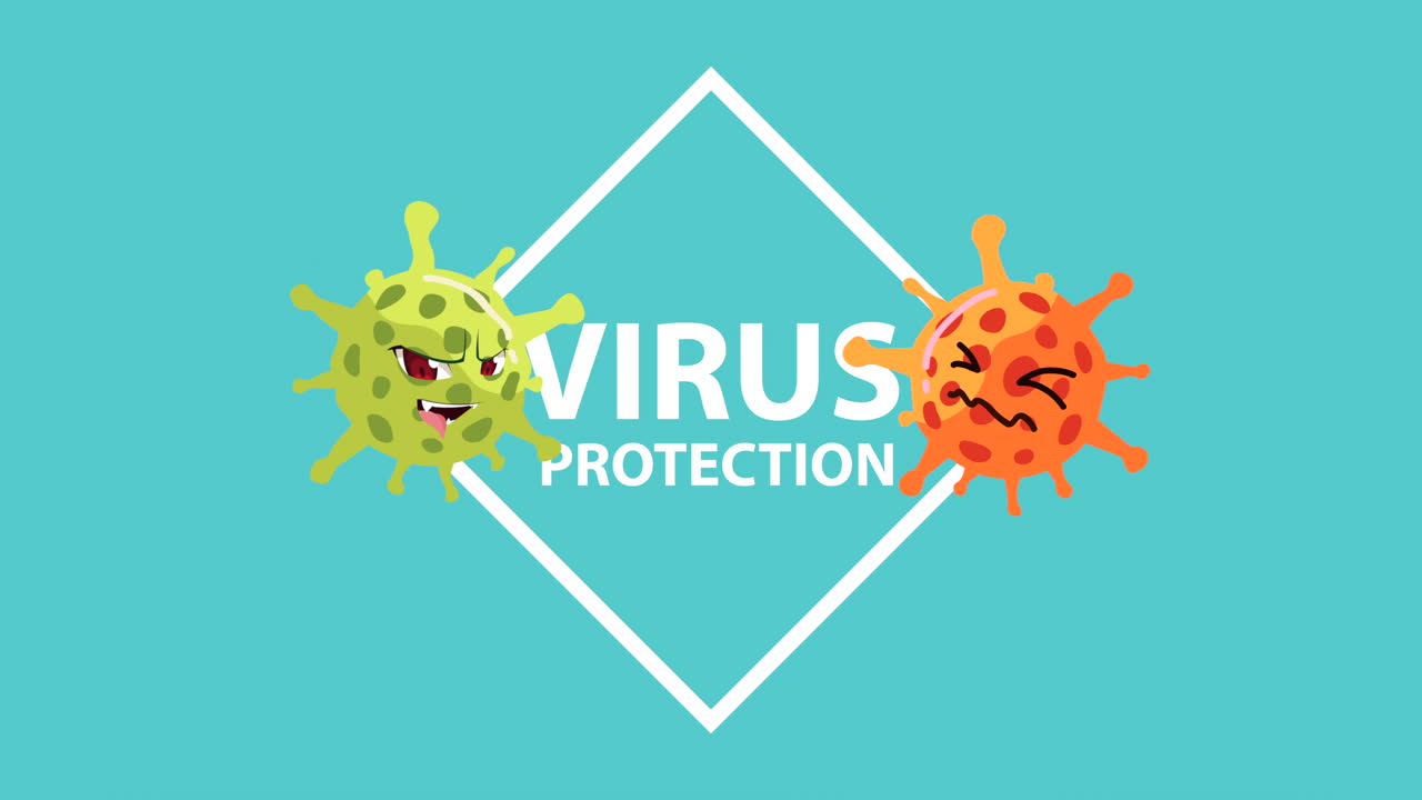 partículas de covid-19 personajes cómicos y animación de letras