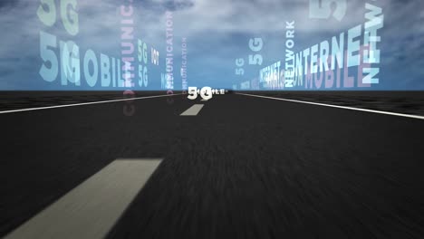 velocidad de vuelo 5g texto en el bucle de la carretera