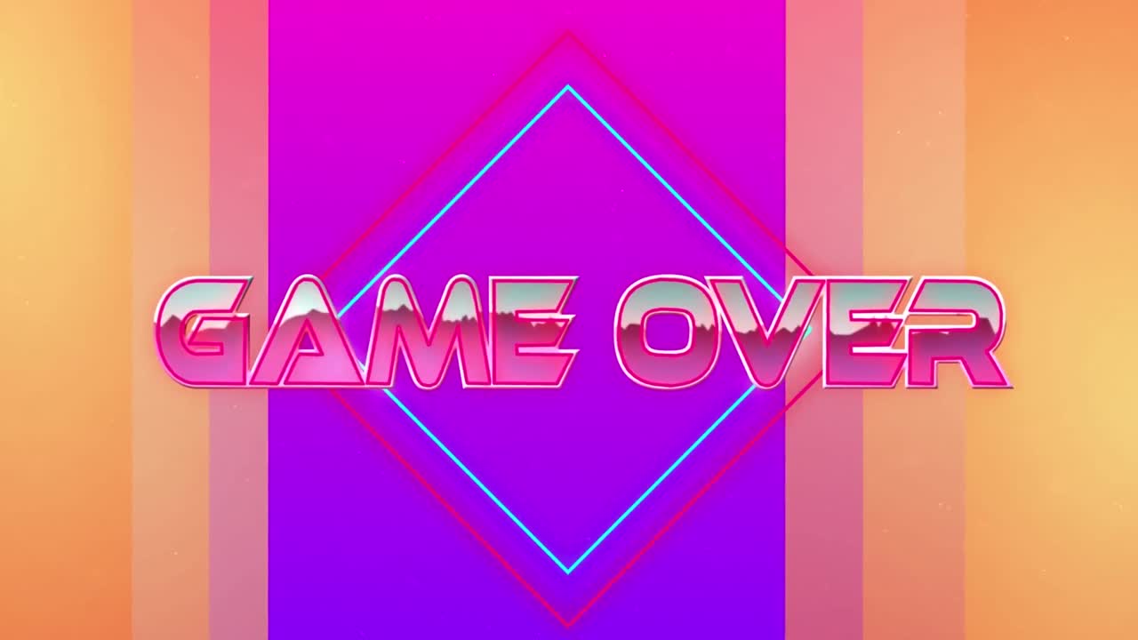 animación del juego sobre solo texto en letras metálicas rosadas sobre líneas de neón