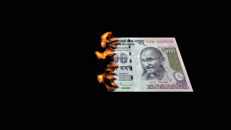 burning 100 rupee note