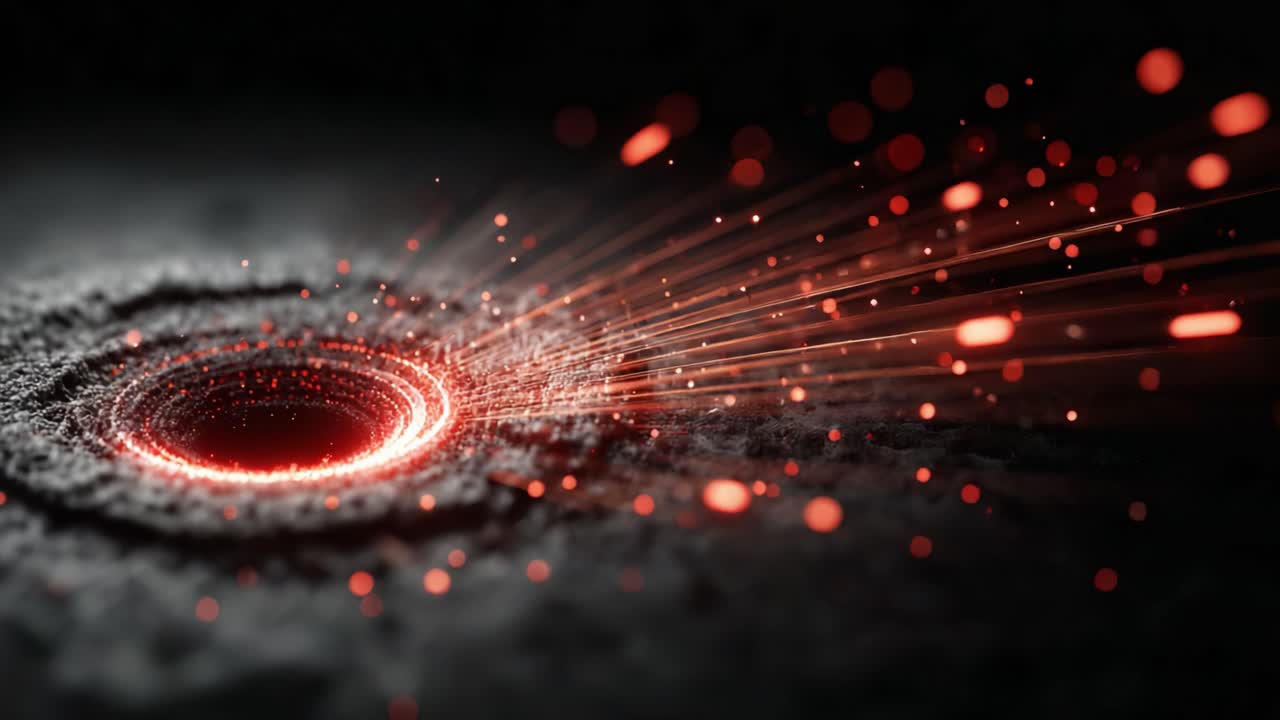 An Enigmatic Circular Vortex Emits Glowing Particles, Creating a Mesmerizing Display of Energy and Motion, Evoking Mysteries of the Universe and Beyond