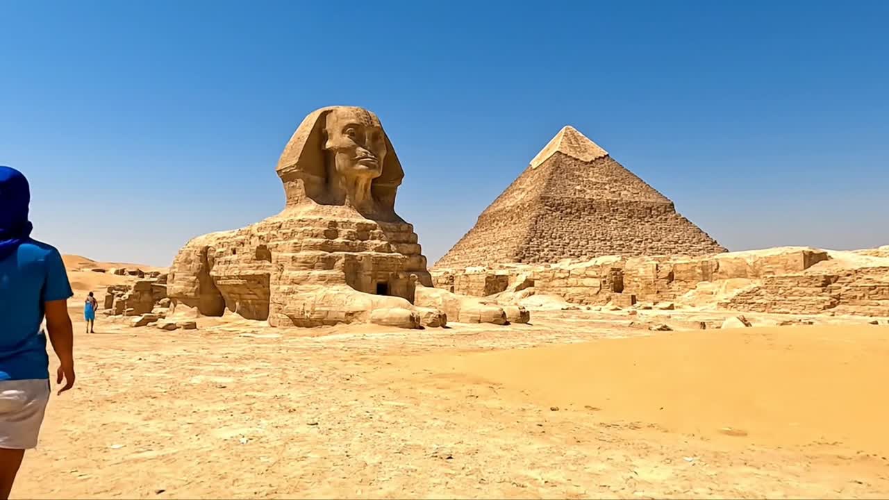 Tourist Admiring the Great Sphinx and Pyramid in Egypt