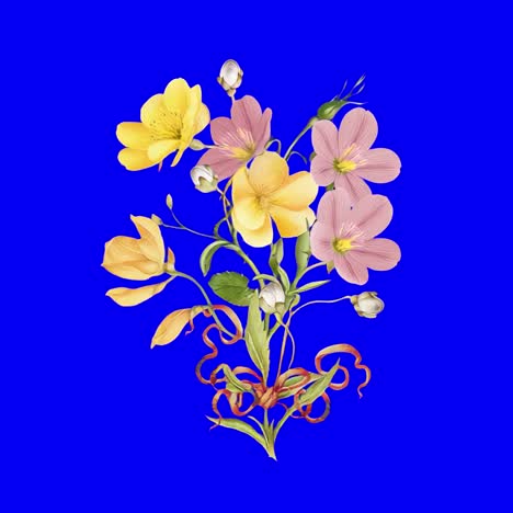 Vibrant floral bouquet illustration animation, transparent 4K video, green screen