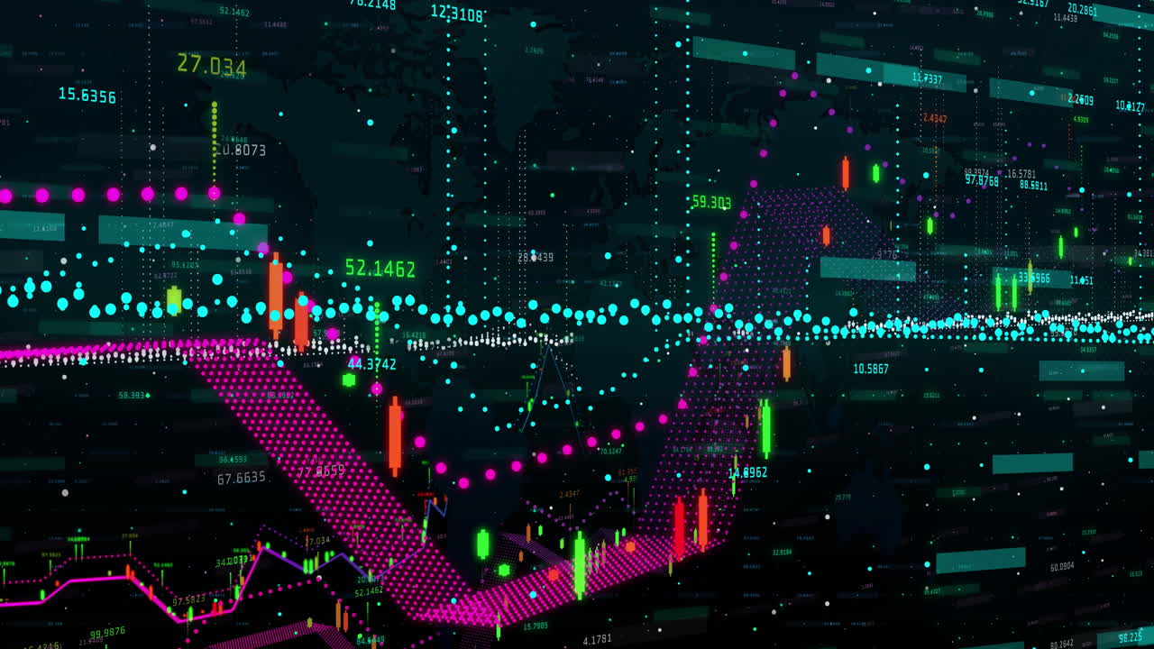 animación del procesamiento de datos financieros sobre un fondo negro