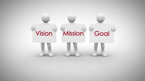 White-characters-showing-signs-saying-vision-mission-goal