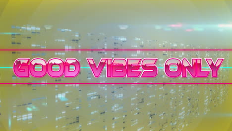 animación digital de buenas vibraciones sólo texto rosa con bucle abstracto gráfico en fondo amarillo