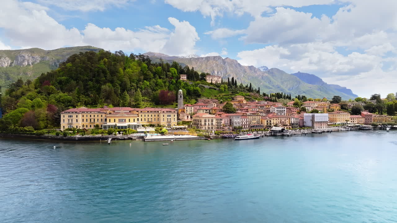 Aerial drone view of the village Bellagio near Lake Como, Italy