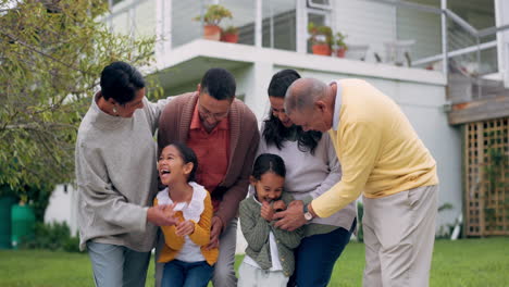 tickle, children and happy family playing outdoor