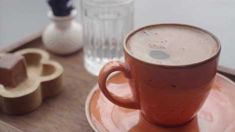 turkish coffee on a wooden tray