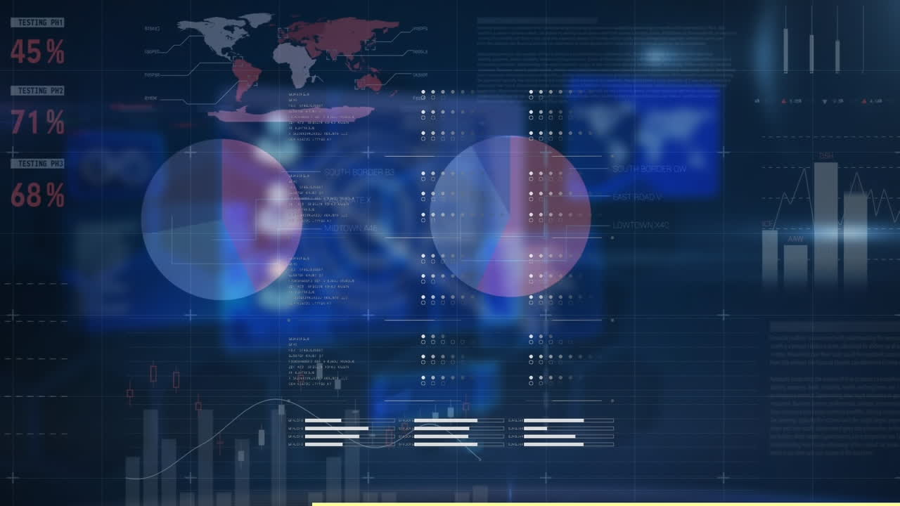 데스크 ⁇ , 전자 하드웨어의 뒷 패널에 대한 인포그래픽 인터페이스를 통해 모양의 애니메이션