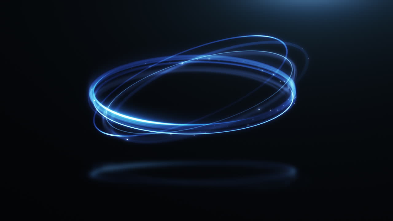 검은색 배경에 원형 네온 파란색 빛