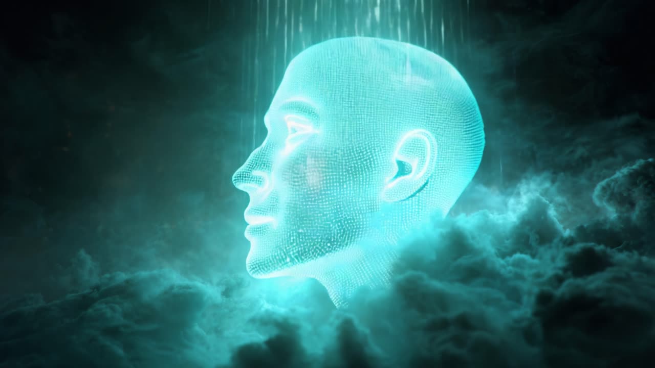 Glimpses of the Mind: A Surreal Exploration into the Digital Representation of Thought and Existence, Capturing the Ethereal Essence of Human Consciousness in a Mystical Cloud Setting