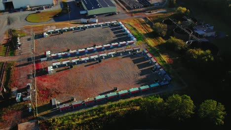 Revealing-a-semi-truck-and-trailer-driving-on-yard-of-warehouse-in-Macon-Georgia