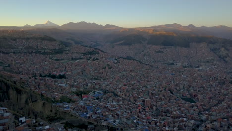 Wide-aerial-view-of-the-city-of-La-Paz,-Bolivia,-high-in-the-Andes-Mountains