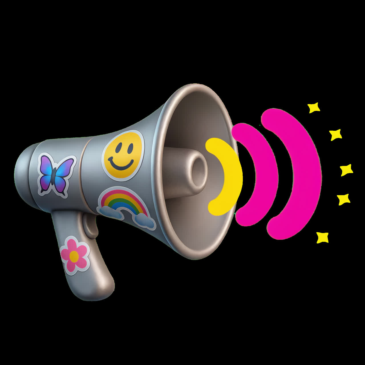 Megafono colorato con animazione di sticker vivaci, risorsa isolata, video 4K trasparente, alpha