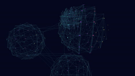 esfera geométrica futurista en movimiento con puntos y líneas de neón en el espacio oscuro