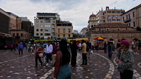 crowded monastiraki square in athens, greece