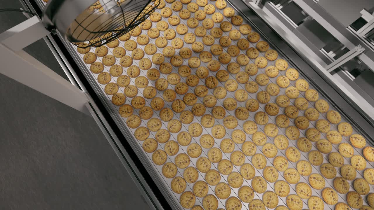 Automated Cookie Production Line In A Modern Food Factory