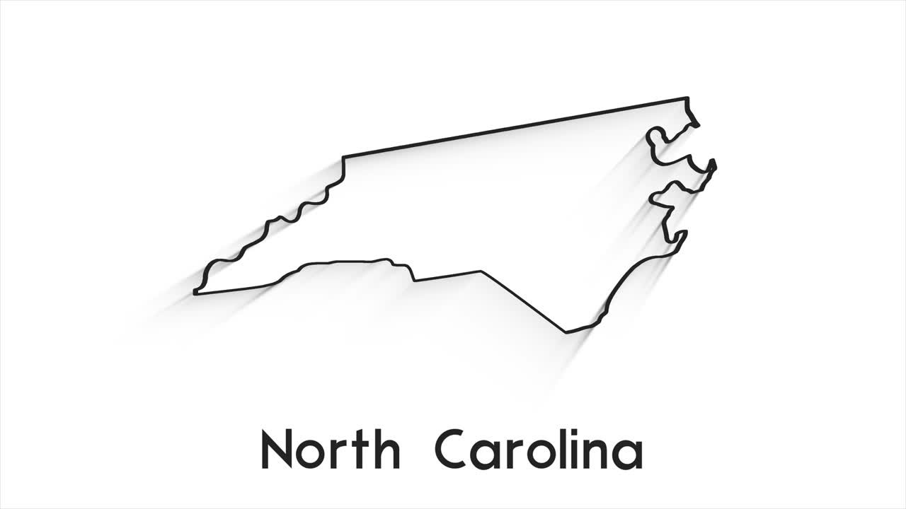 estado de carolina del norte de los estados unidos de américa. marcador de ubicación de línea animada en el mapa. fácil de usar con el modo de transparencia de pantalla en su video.