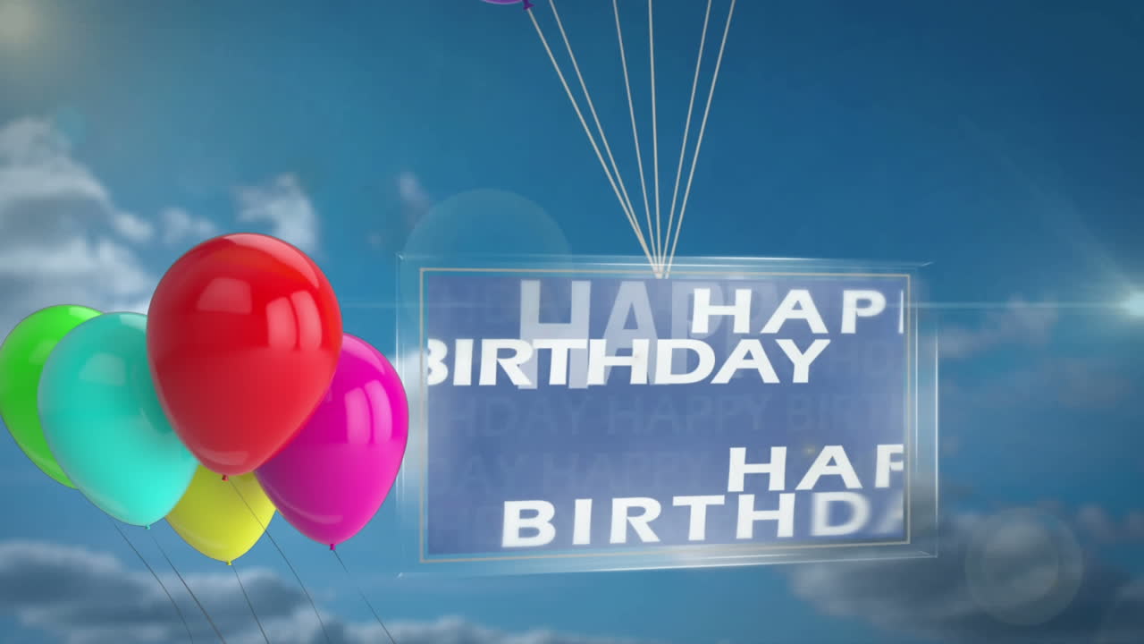 globos flotantes y feliz cumpleaños gráfico