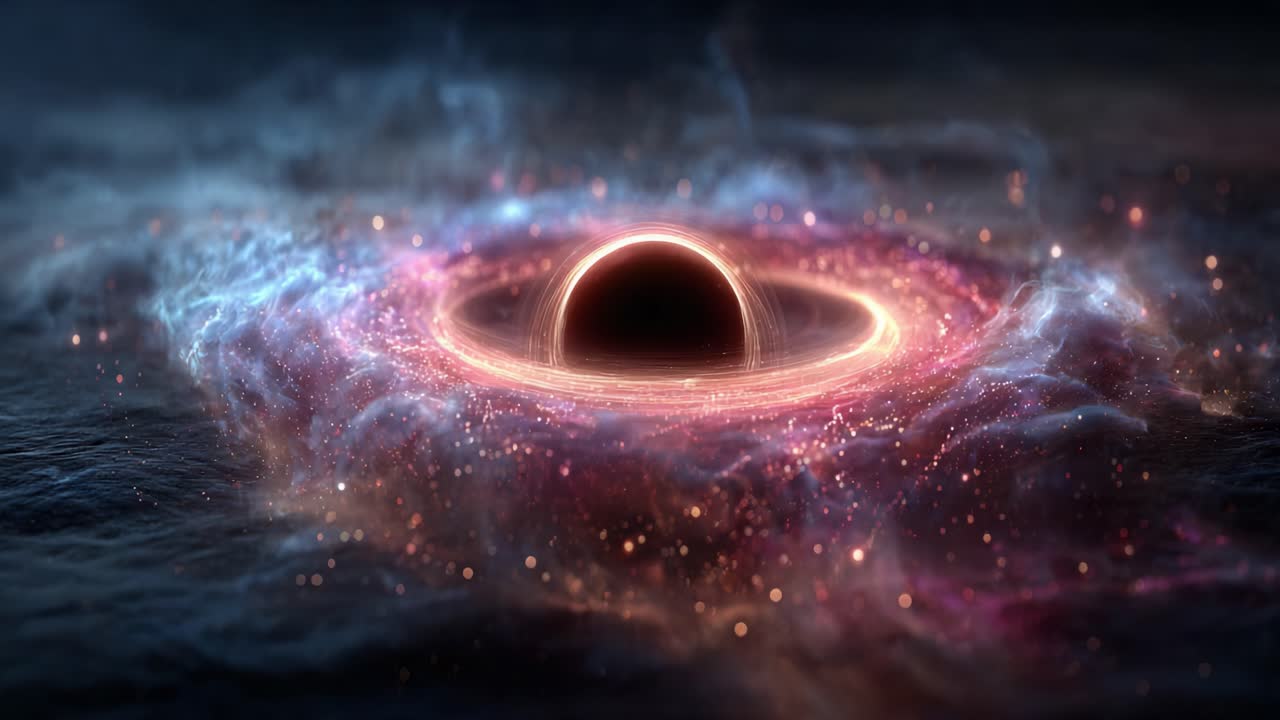 Mesmerizing Cosmic Dance: A Glimpse into the Enigmatic Depths of a Black Hole Surrounded by a Vibrant, Ethereal Nebula of Stars and Cosmic Matter