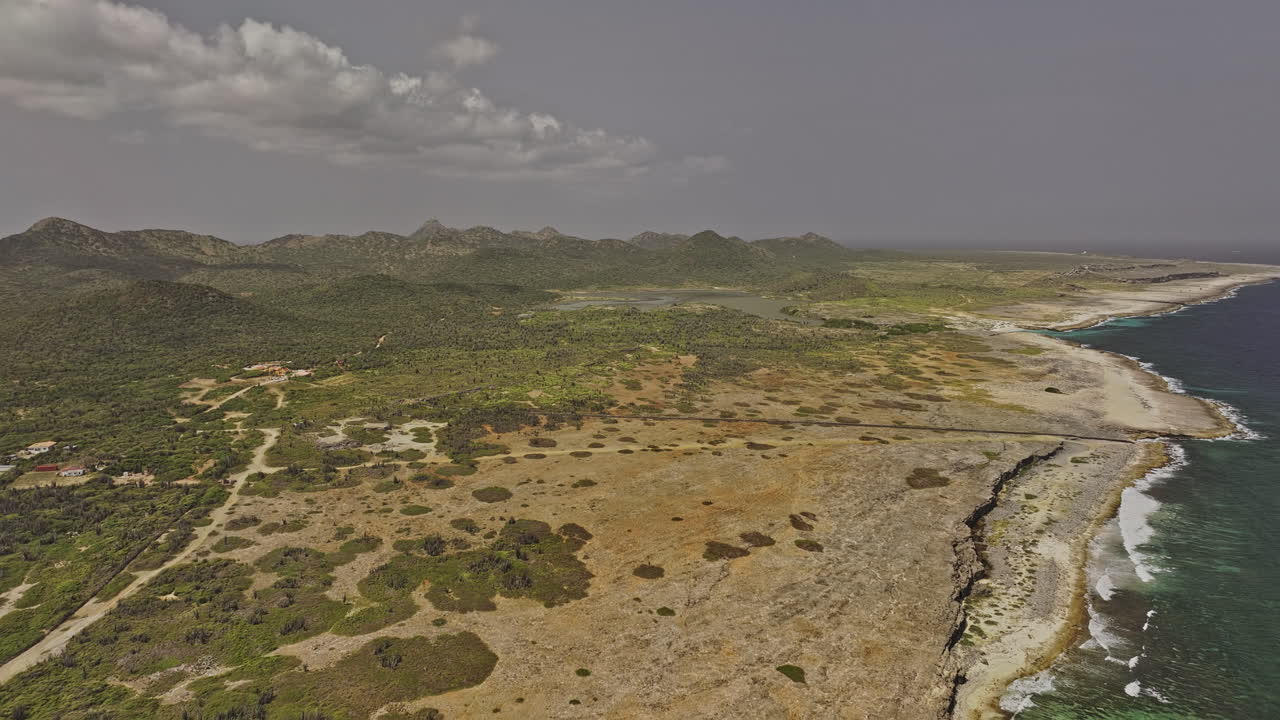 Bonaire Caribbean Netherlands Aerial v75 high-altitude flyover Playa Grandi's shoreline, capturing the coastal island and Washington Slagbaai National Park - Shot with Mavic 3 Pro Cine - Feb 3rd 2024