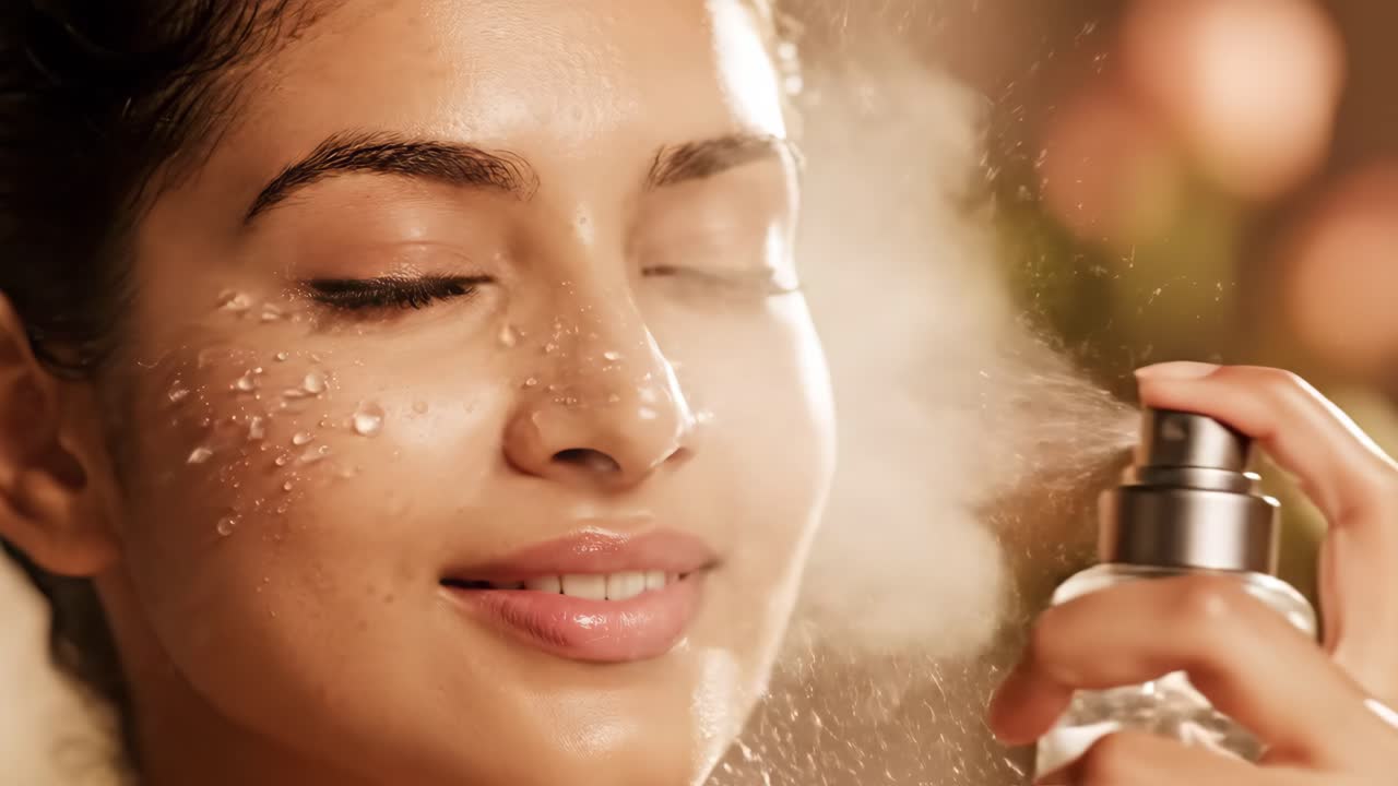 mujer con gotas de agua en la cara