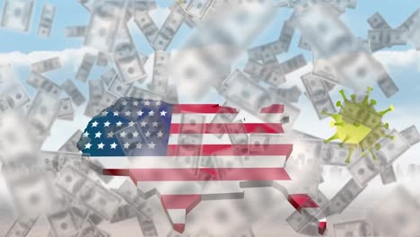 Animation-of-banknotes-and-country-coloured-with-american-flag