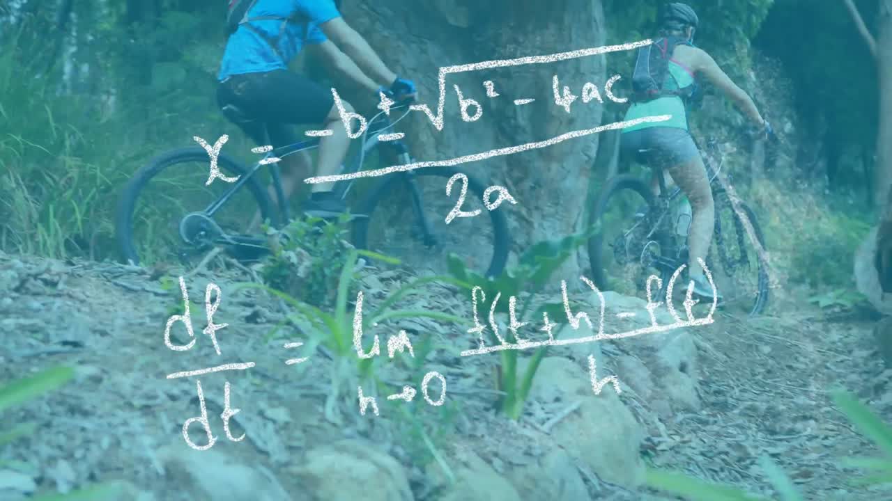 숲에서 자전거를 타는 남자와 여자에 대한 수학적 방정식
