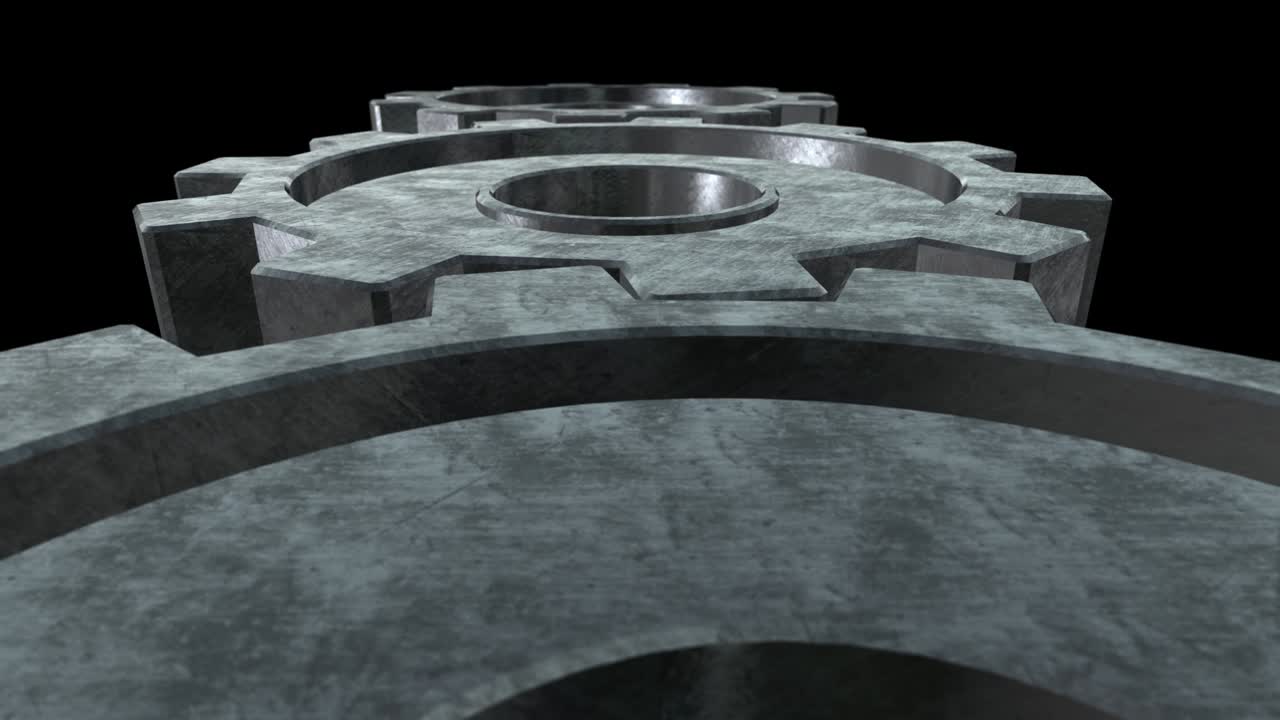 두 개의 은색 기어의 메커니즘, 검은색 배경, 클로즈업, 알파 채널