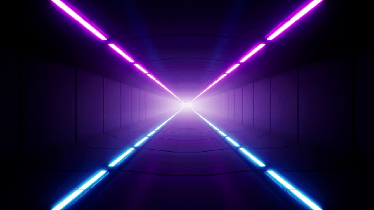 lámparas fluorescentes de neón de varios colores bucle de paso del túnel