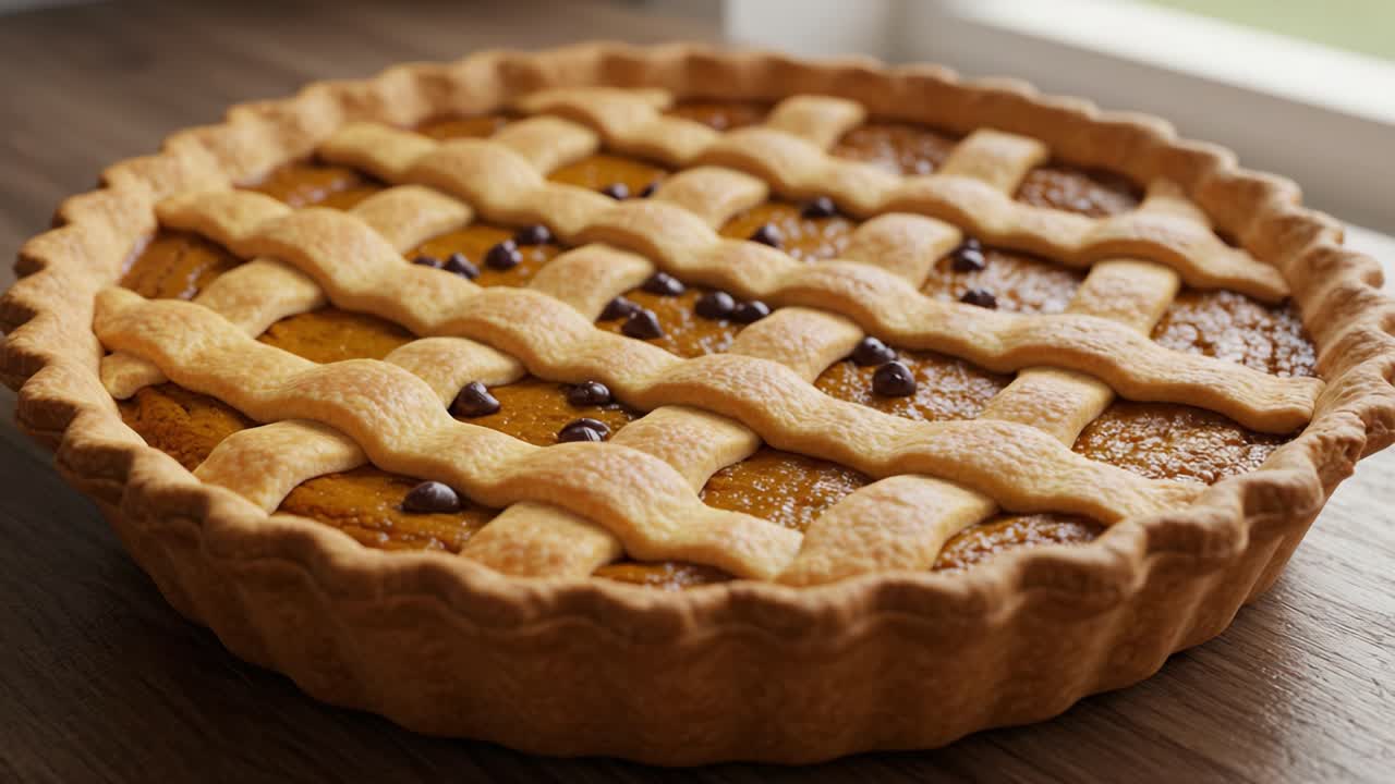 Delicious Pumpkin Pie with Lattice Crust and Chocolate Chips