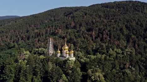 morning aerial flight to the magnificent shipka memorial church bulgaria, in the balkan forest