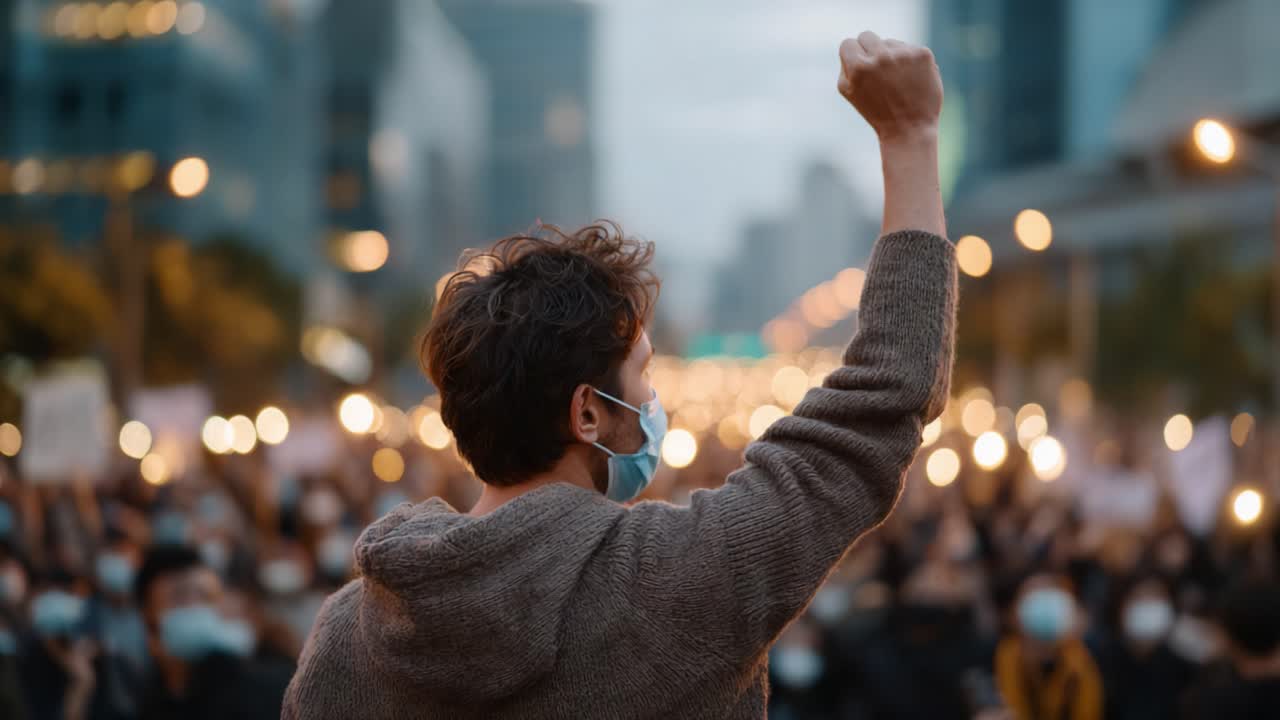 A Powerful Demonstration of Solidarity and Resistance: Individuals Unite with Raised Fists and Candles Amidst a Sea of Protesters Advocating for Change