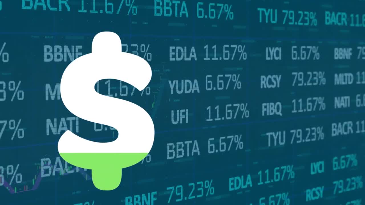 animación del signo de dólar sobre el procesamiento de datos financieros